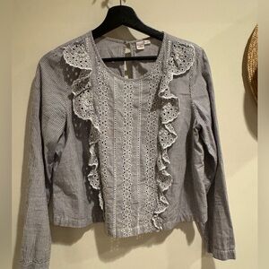 Melrose & Market crop cotton blue & white striped blouse, M